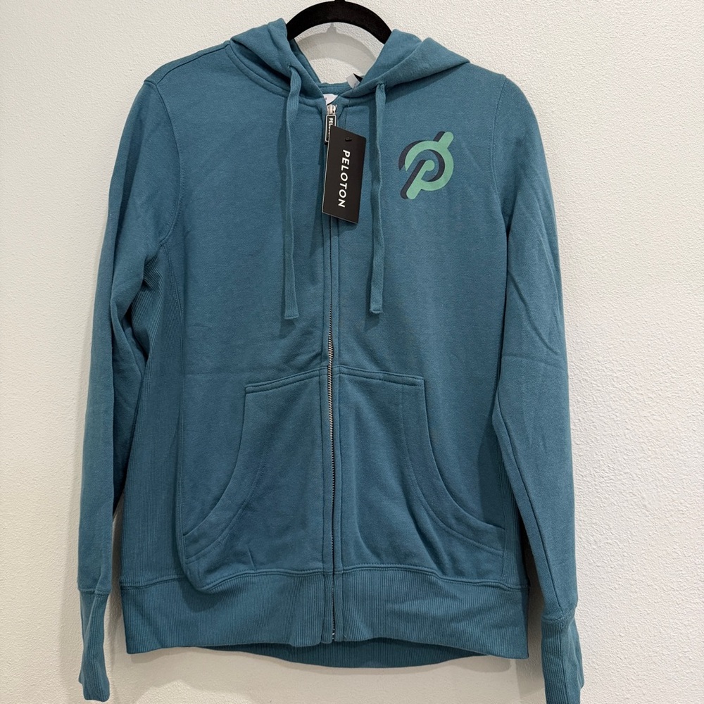 NEW Peloton Digi Bloom Lightweight Zip Hoodie Teal Blue Womens Size M